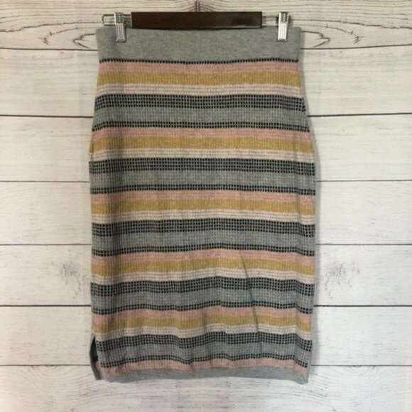 Boden Gray & Pink Wool Stripe Knit Knee Length Pencil Skirt 8 - Picture 4 of 4